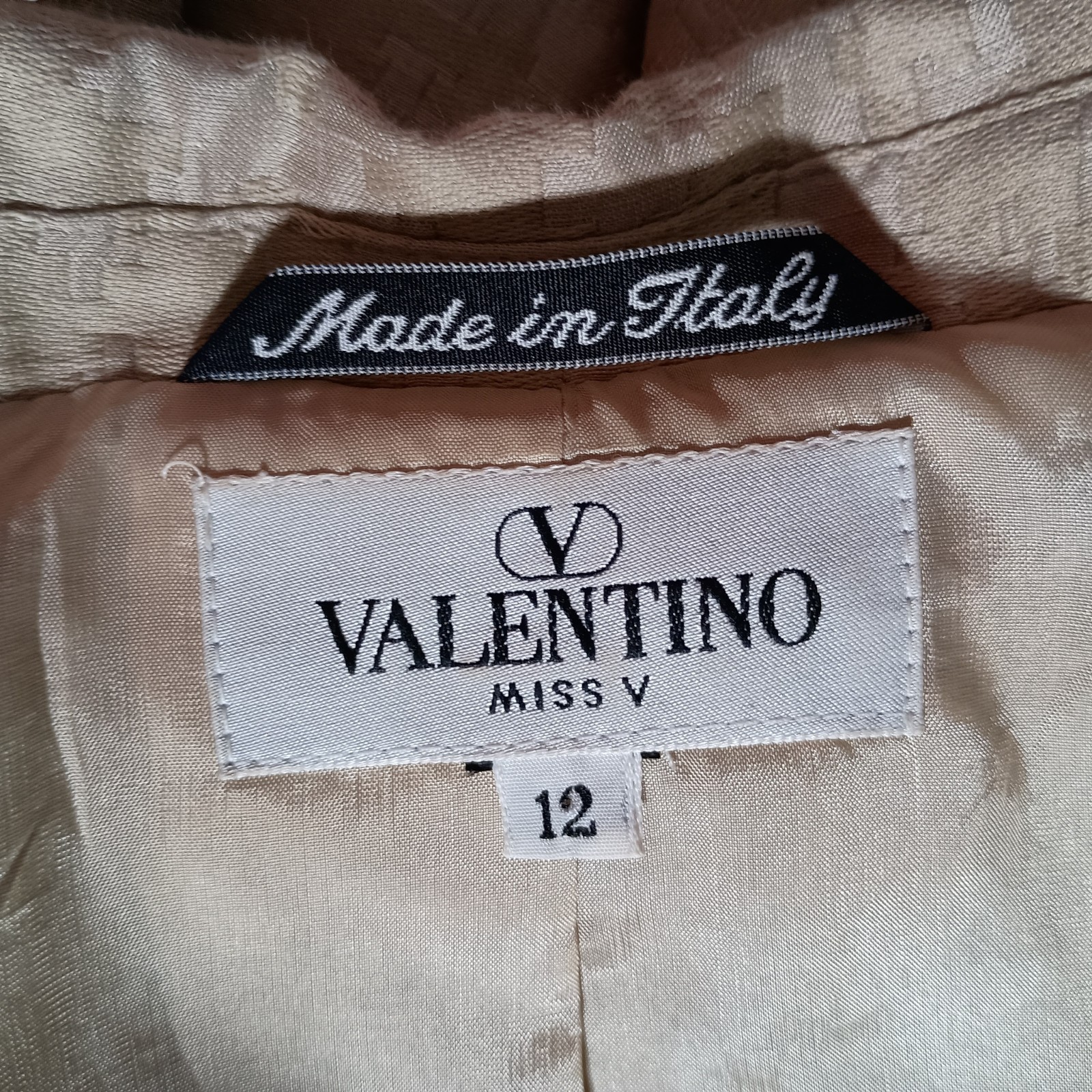 Valentino Jacket 12 Womens Beige Miss V Blazer Linen/Silk/Cotton Coat Button