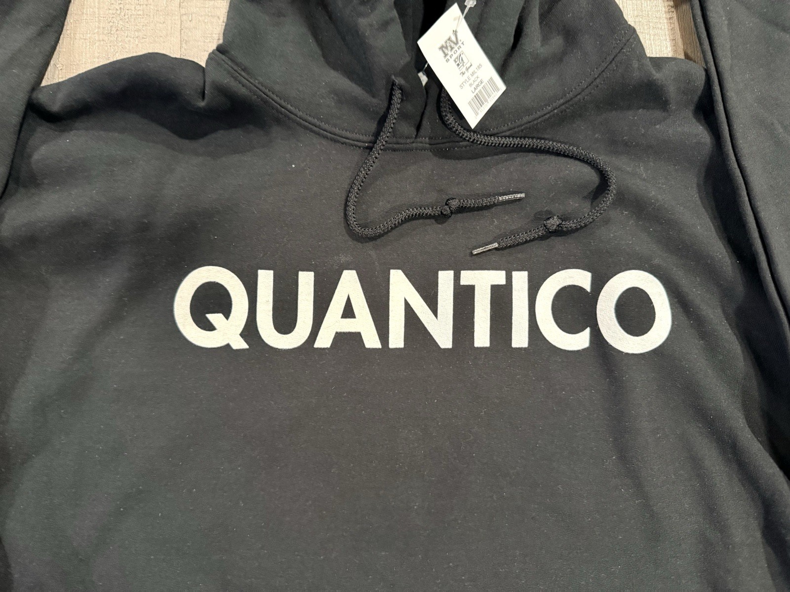 “QUANTICO” FBI USMC BLACK Long Sleeve Hoodie / Sweatshirt – Size L / LARGE – NWT