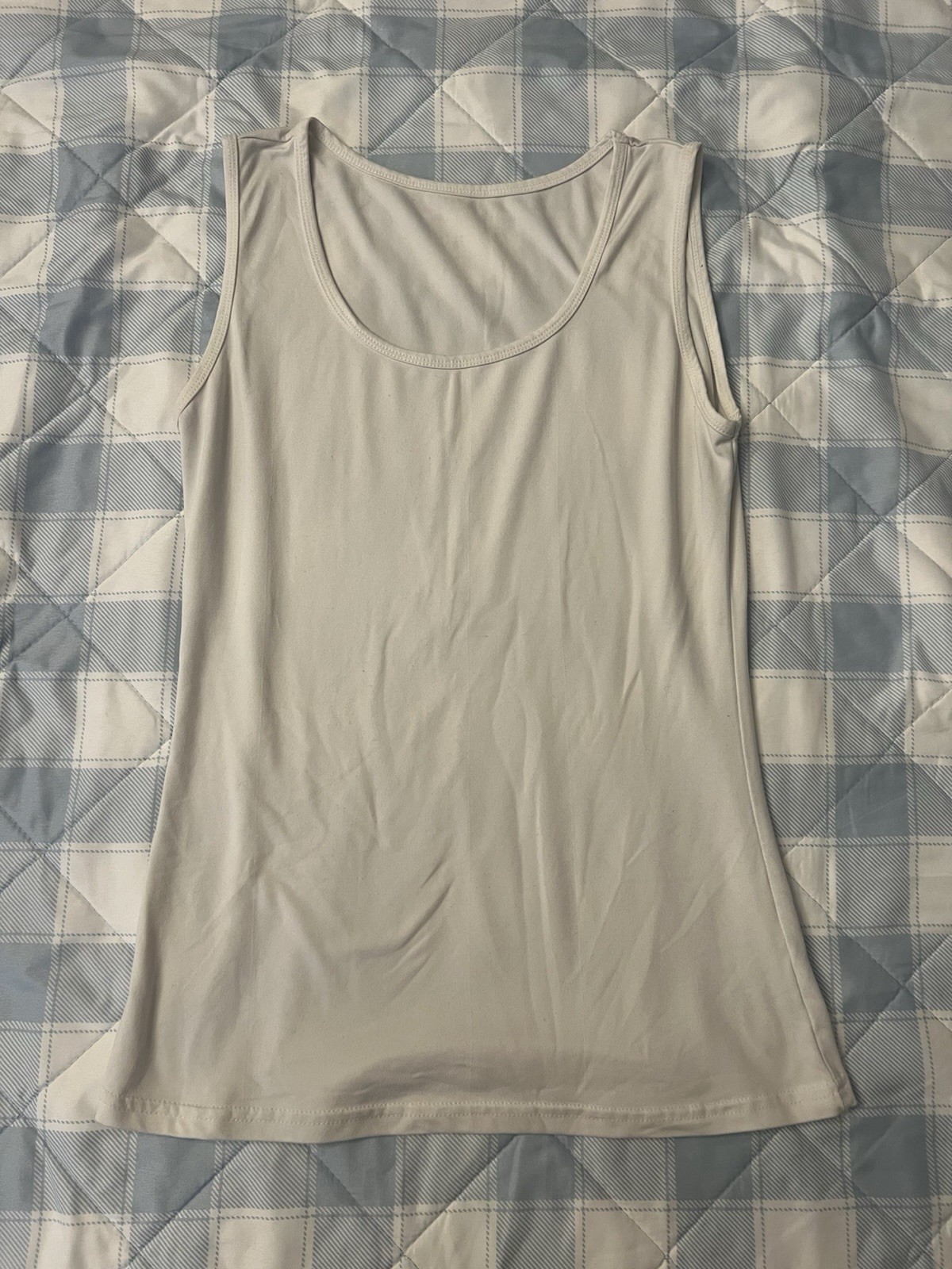 Womens Basic Scoop Neck Tank Top Solid Off White Beige Layering Undershirt S M