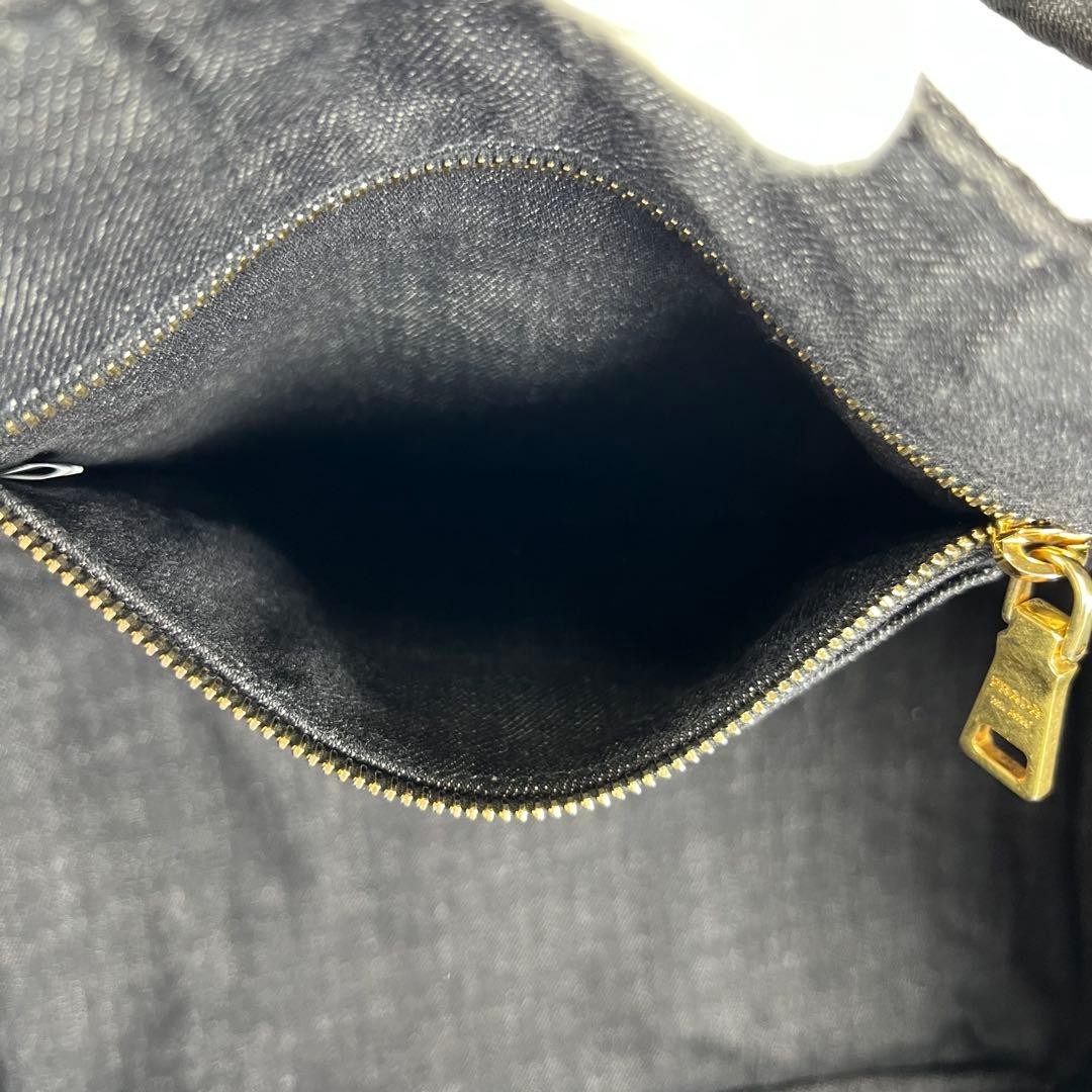 PRADA Canapa Canvas Tote Bag Gray Black Denim 2Way Shoulder Large Capacity