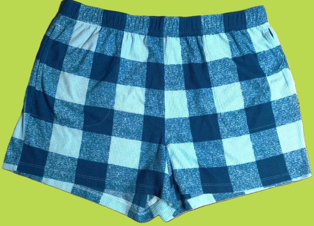 NEW Eddie Bauer Womans Blue Plaid Fleece Sleep Shorts W/ Pockets Size L