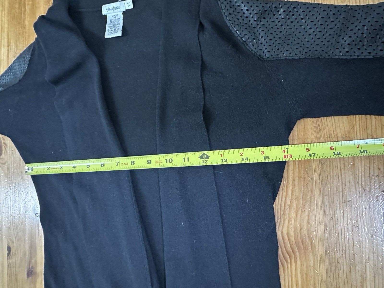 Neiman Маrсus Cardigan Black Open Leather Sleeve Angora Cashmere Luxury size XS