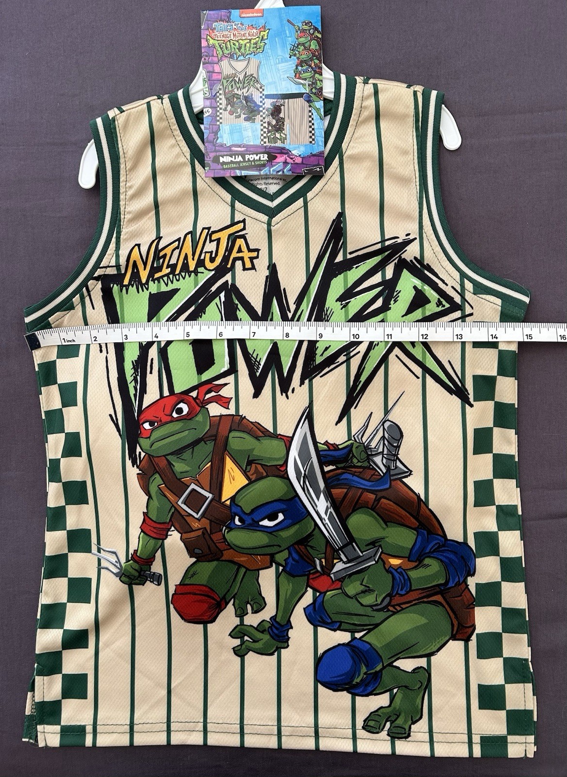 NWOT: Nickelodeon TMNT Boys 2-Pc Mesh Jersey & Shorts Set Size 6/7 Green/Beige