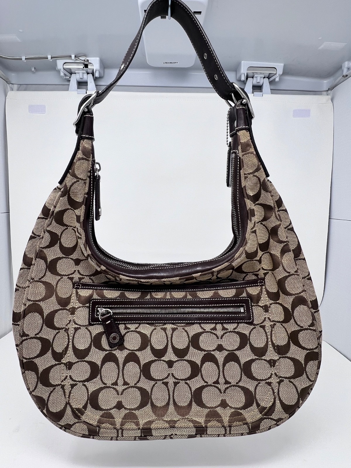 Coach Soho Signature Small Hobo Brown Khaki Silver Hardware Y2K Vintage