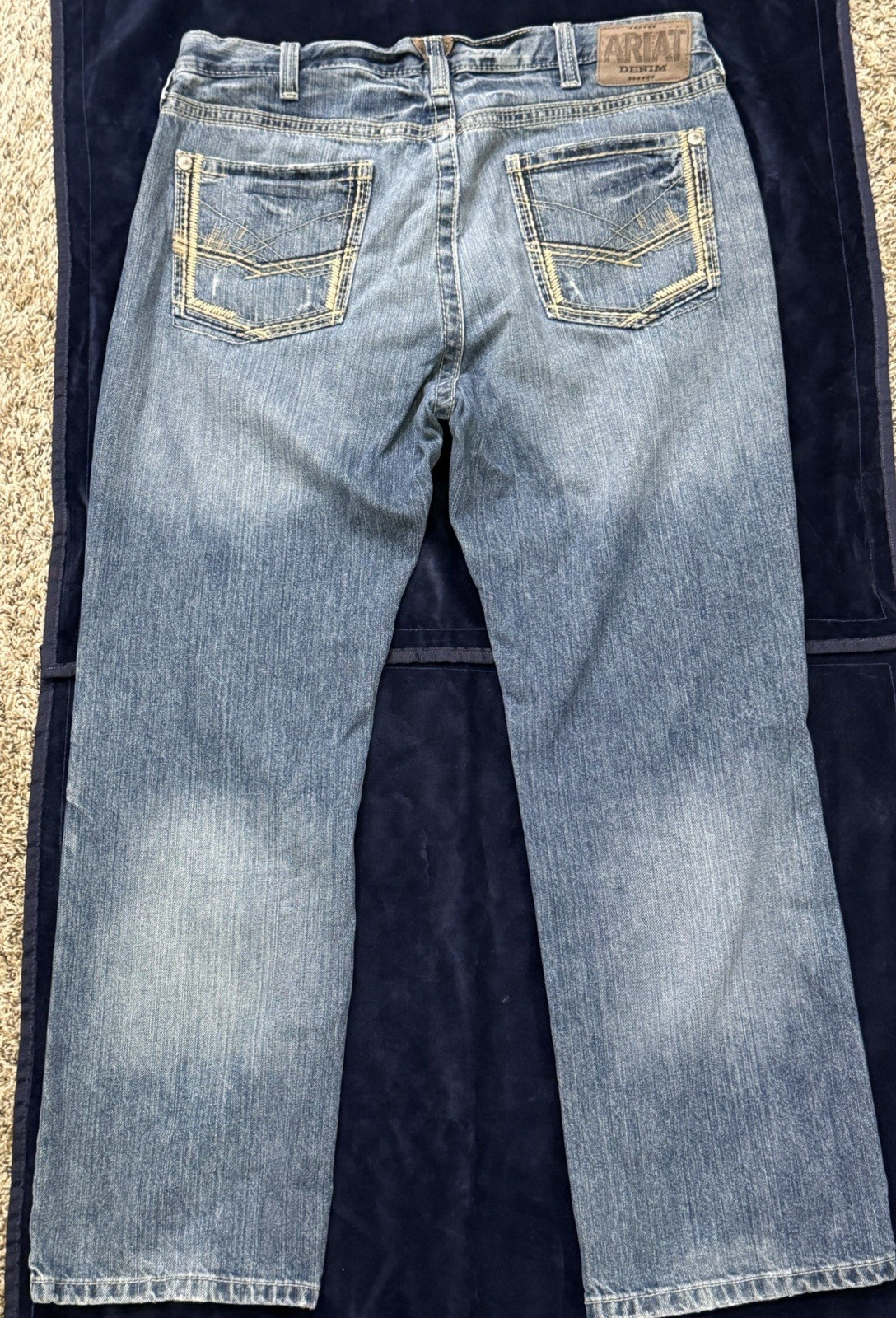 Ariat Mens Jeans 36×30 Bootcut Light Wash Heavy Stitch Western Denim