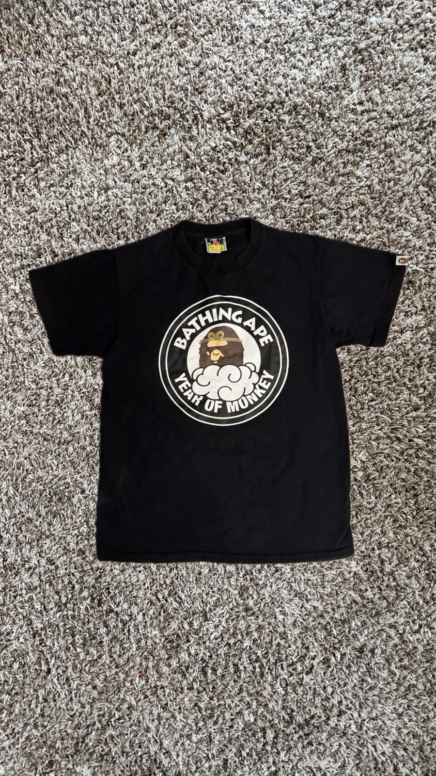 A Bathing Ape BAPE Year of Monkey Black Graphic Print Crew Neck T-Shirt Men L
