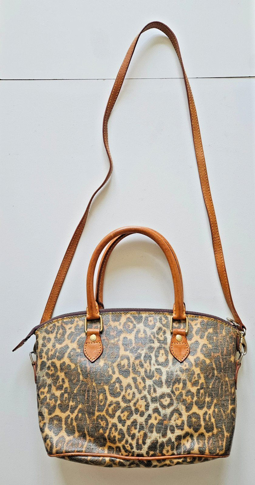 Vintage Spadacini Leopard Print Purse Bag Italian Designer Leather Trim