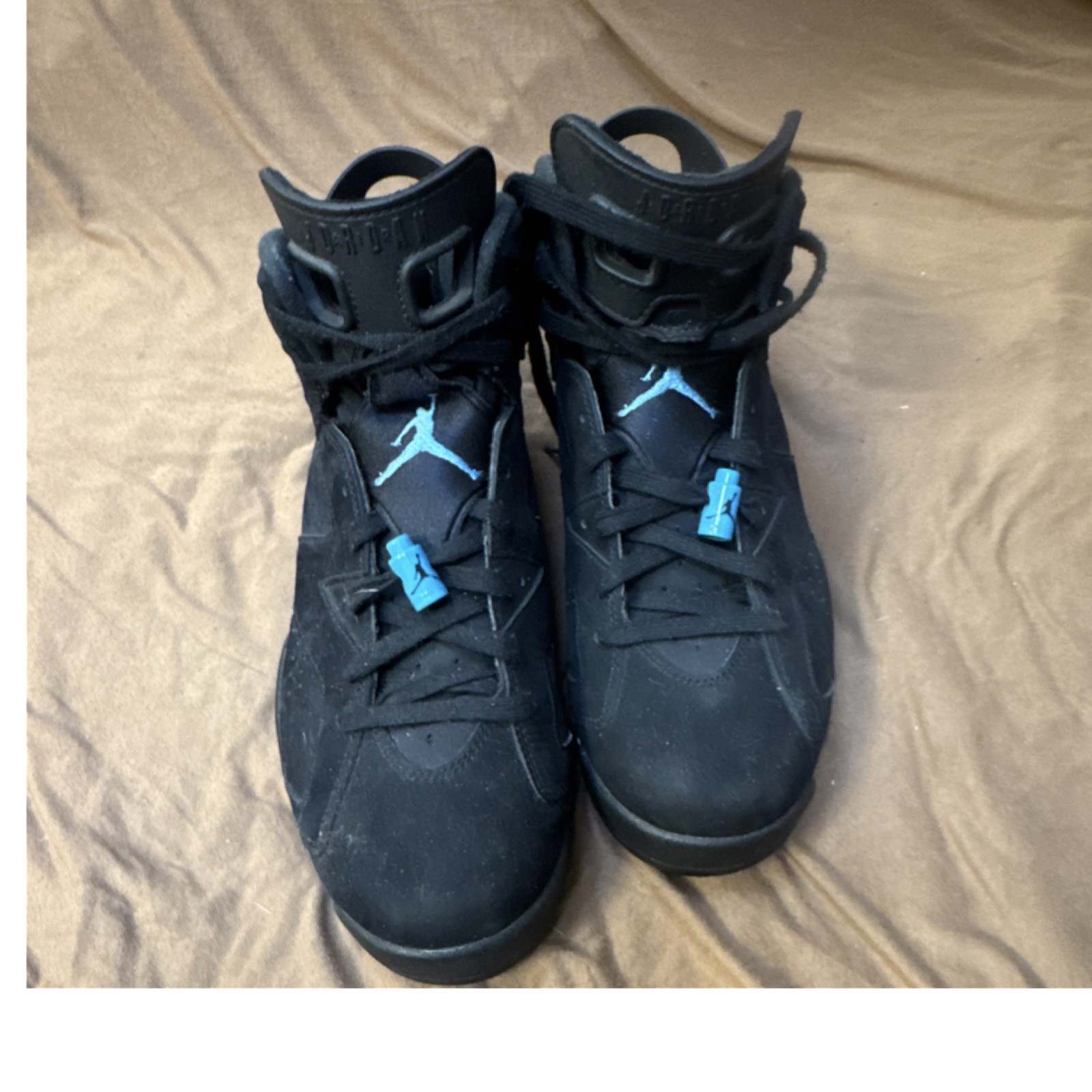 Jordan Air Jordan 6 Black/Blue/Beige High Top Lace-Up Rubber Sole Sneaker