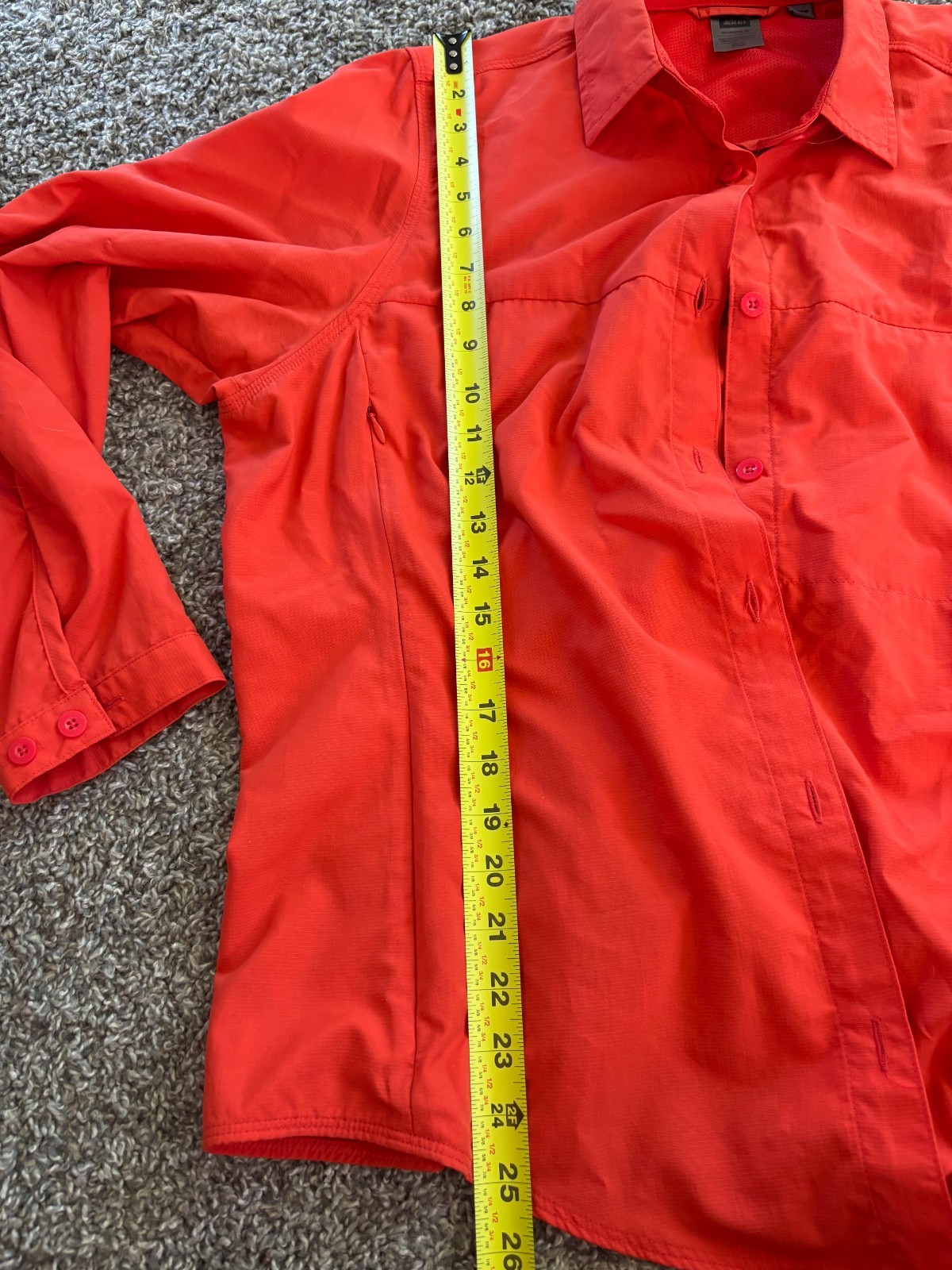 REI Sahara Women’s XL UPF Hiking Shirt Coral Long Sleeve Button Up Trail Travel