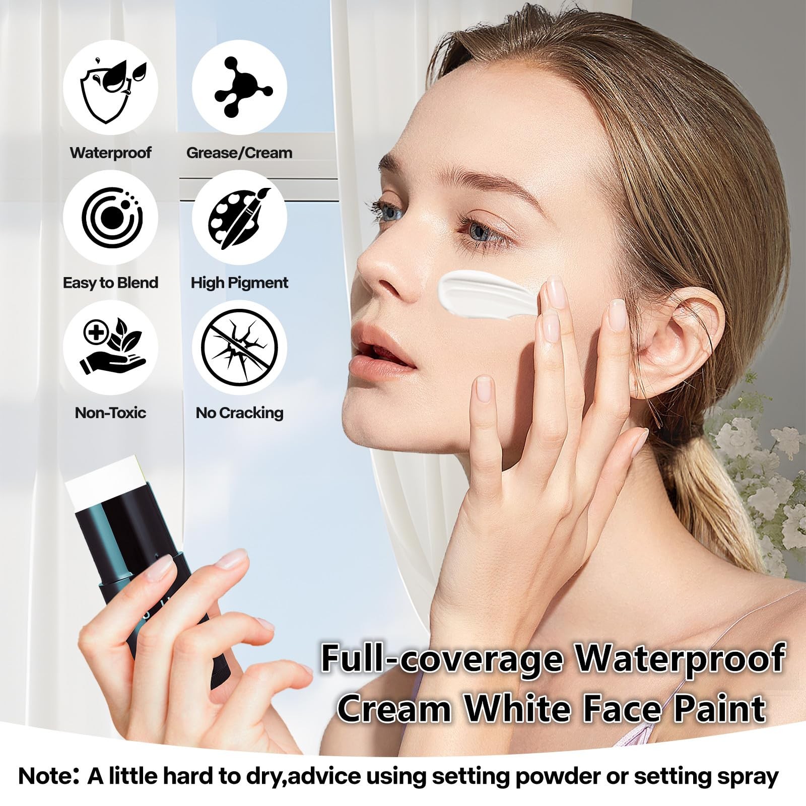 Go Ho 1.06 Ounce (Pack of 1), White Face Paint Stick Full-coverage
