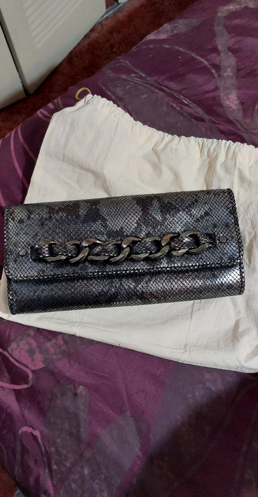 AUTH💜 MICHAEL KORS 💜Large Clutch Bag💜 Metallic Pewter SNAKE PRINT! NWOT!💜