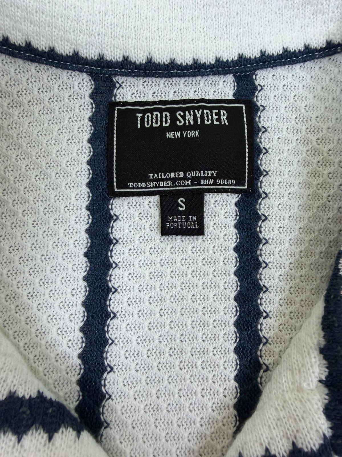 Todd Snyder Relaxed Textured Montauk Polo Coastal White Stripe Cotton Linen S