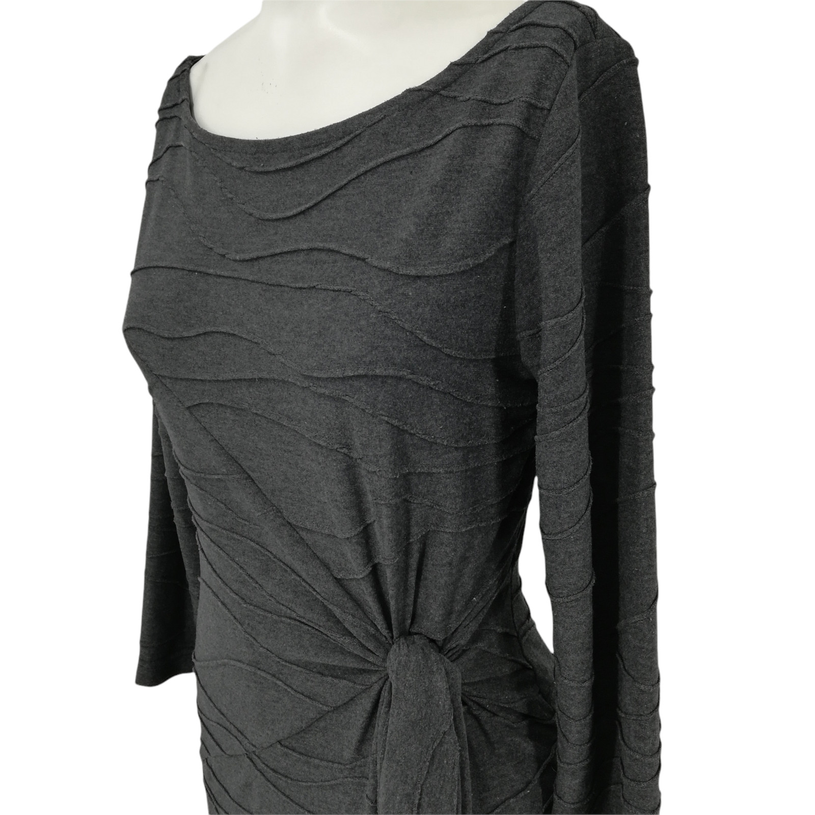 Sharagano Bodycon Knit Dress Size 4 3/4 Length Sleeve Asymmetrical Gray Wrap