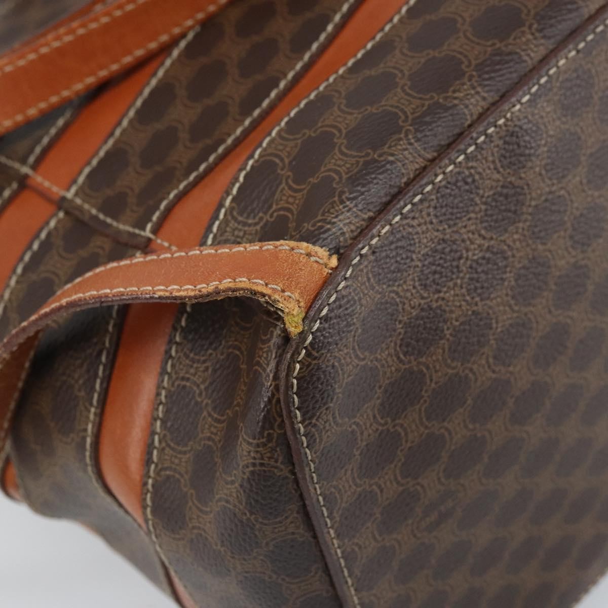 CELINE Macadam Canvas Backpack PVC Leather Brown Gold Auth bs33733