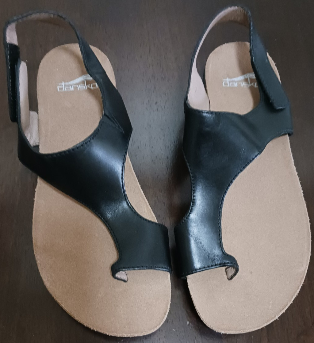 DANSKO Women’s REECE Leather Sandals Black Waxy Burnished [EU 38] US 7.5/8-NWD