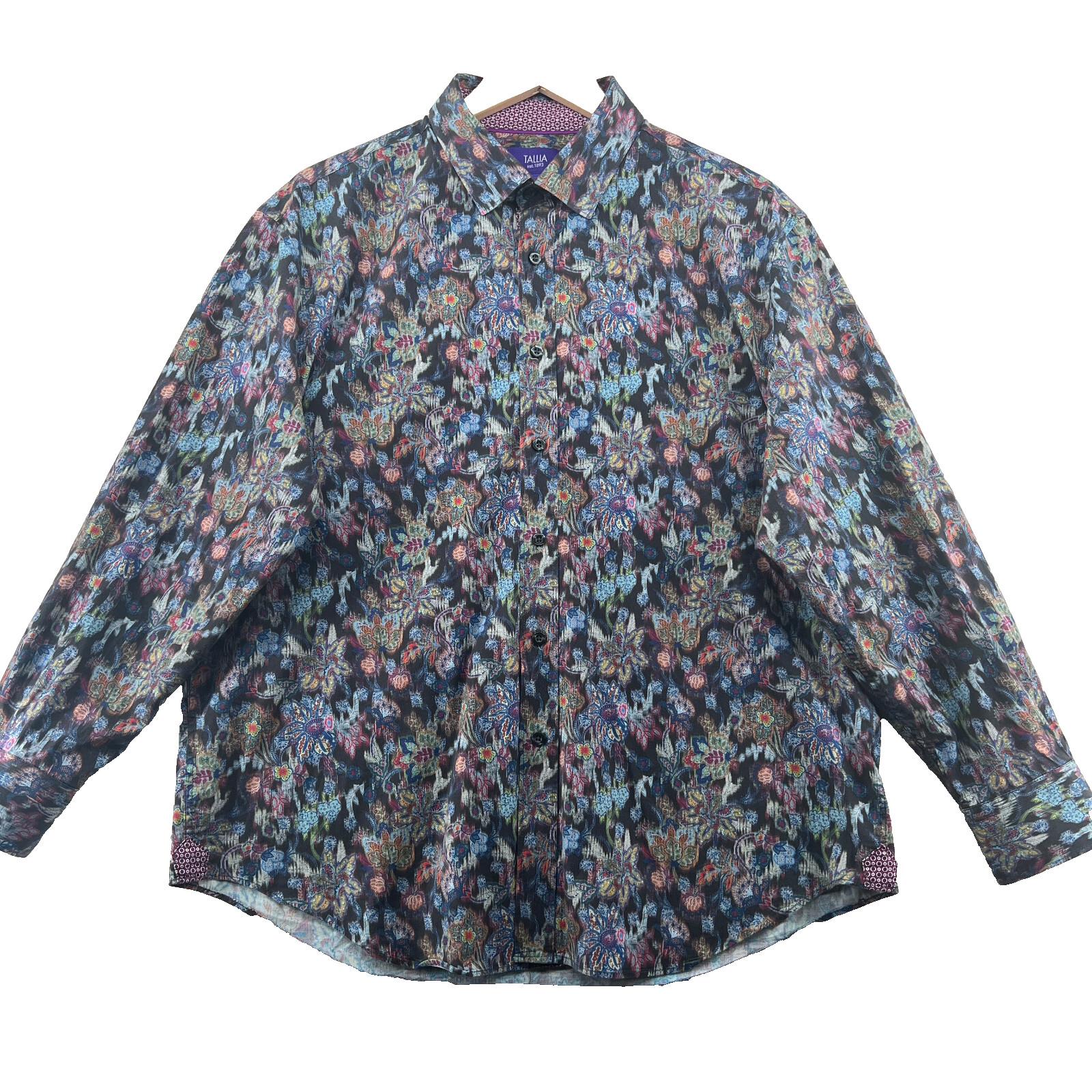 Tallia Men’s Size XL Floral Stretch Cotton Long Sleeve Flip Cuffs Casual Shirt