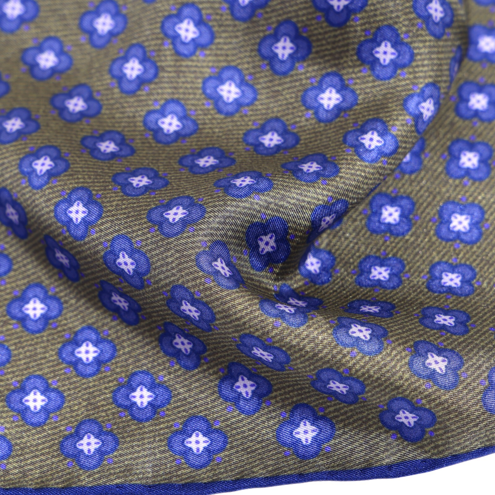 Men’s Pure Silk Twill Handkerchief Army Green Floral Pocket Square 30cm 11.8in