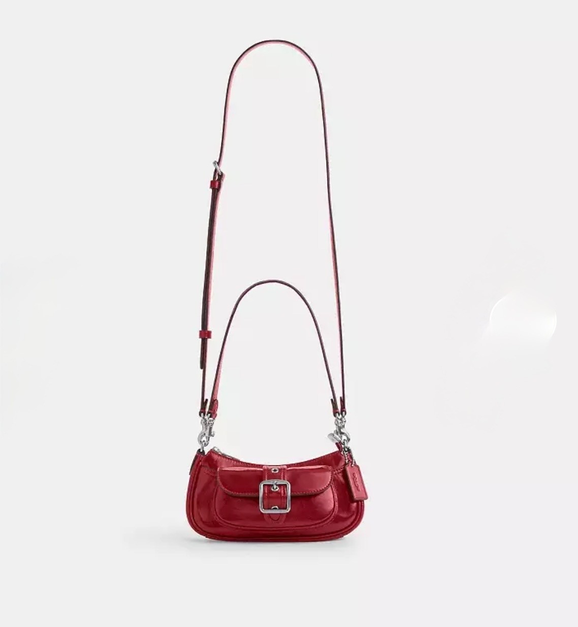 COACH ASHTON MINI SHOULDER BAG | DARK CARDINAL RED GLAZED LEATHER | SILVER | NWT