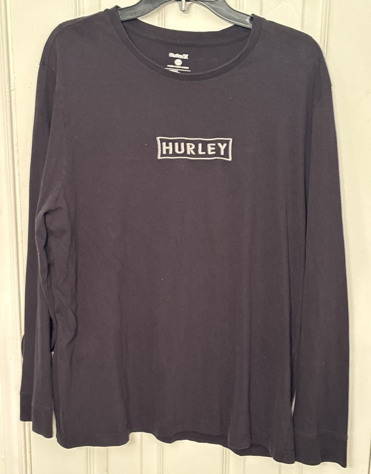 Hurley Men’s XL Black Long Sleeve Crew Neck Logo Cotton Knit T-Shirt
