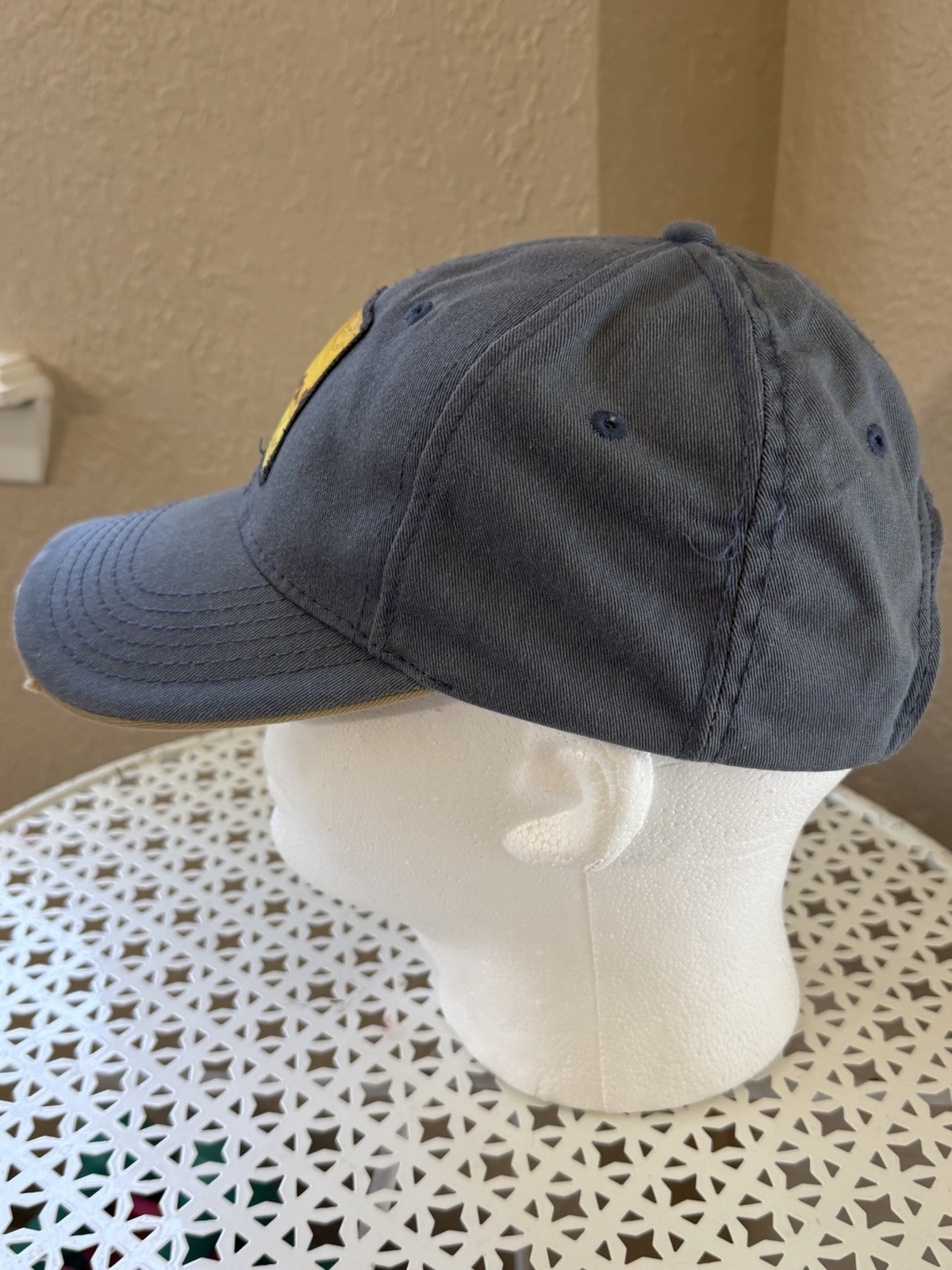 Vintage Panama Jack Blue Tan Strapback Hat Cap Hook Loop Closure Cotton OS