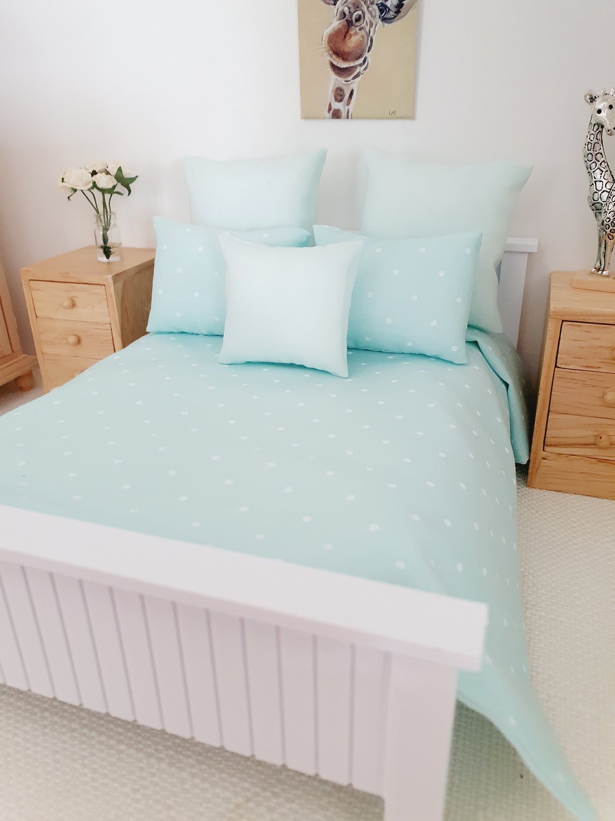 Dolls House Double Bed, Choice of Colours, 1:12th Scale, Miniature Bed with