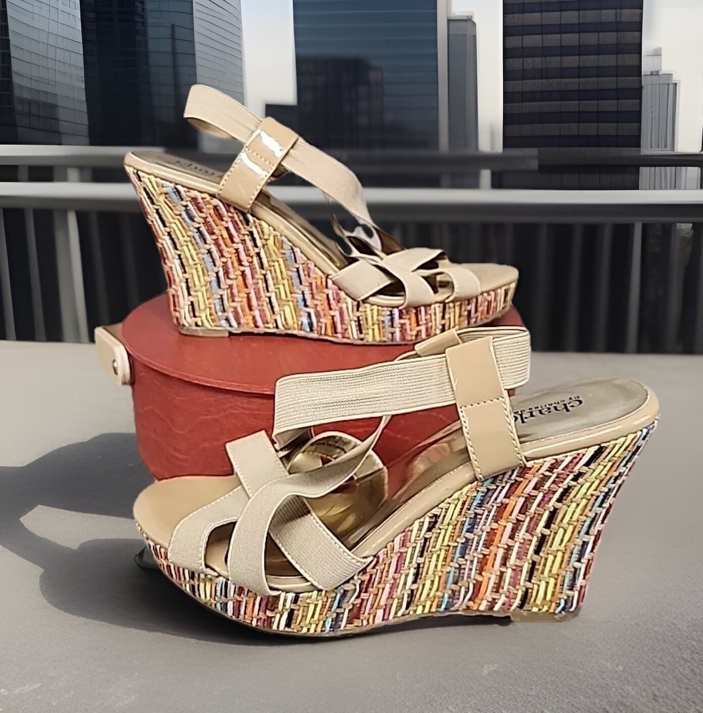 Charles By Charles David Wedge Platform Shoes Colorful Woven Boho Size 8.5 Women