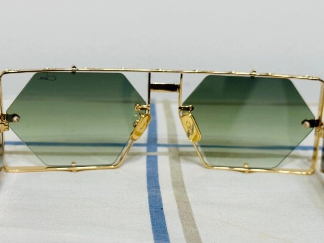 Cazal MD004 Sunglasses Black Gold Frame Green Lens Unisex Designer