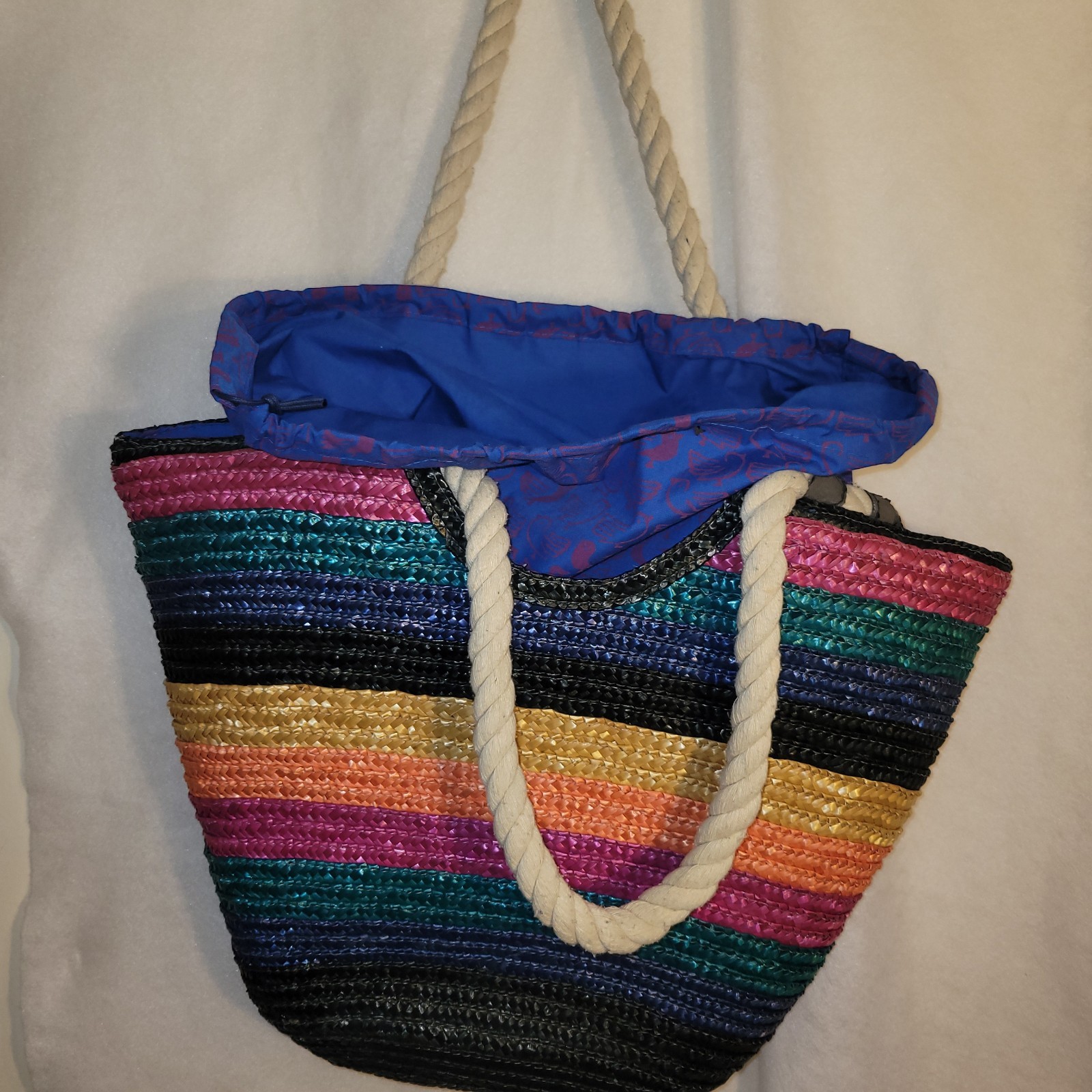 Vans “Off The Wall” Summer Rainbow Woven Tote Bag With Drawstring Interior