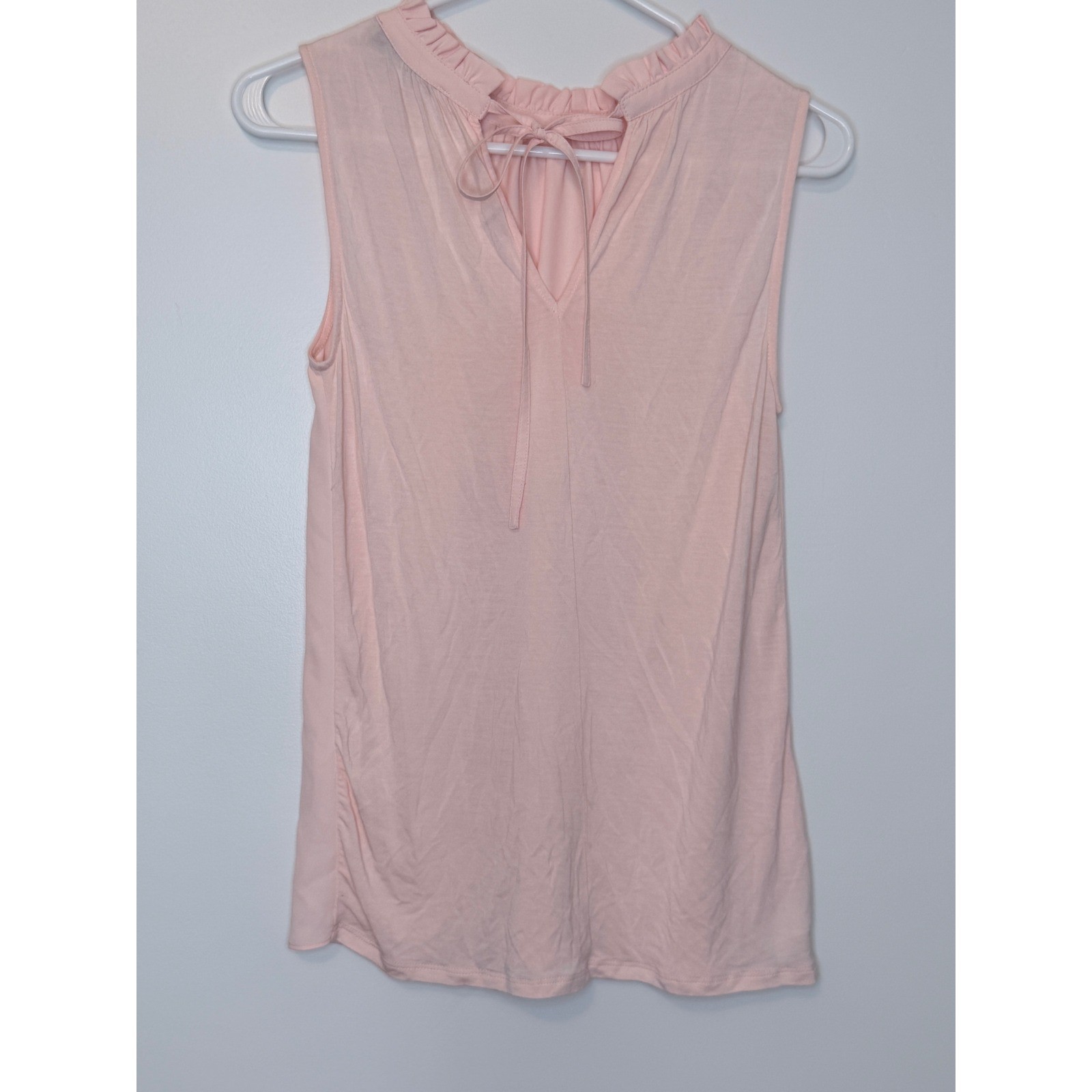 Loft Pink Ruffle Neck Sleeveless Tie Back Blouse XXS [Good Used]