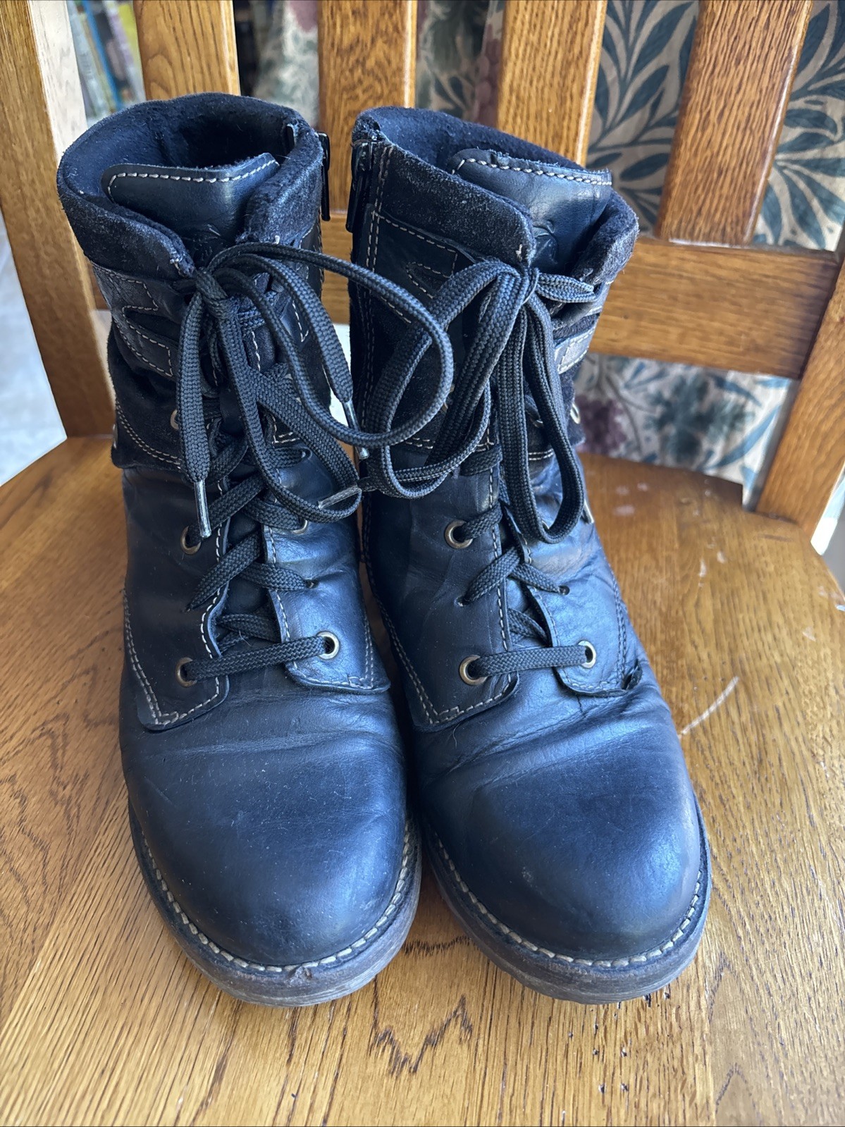 Dromedaris Womens Kara Leather & Suede Lace Up Boot in Black Size 39