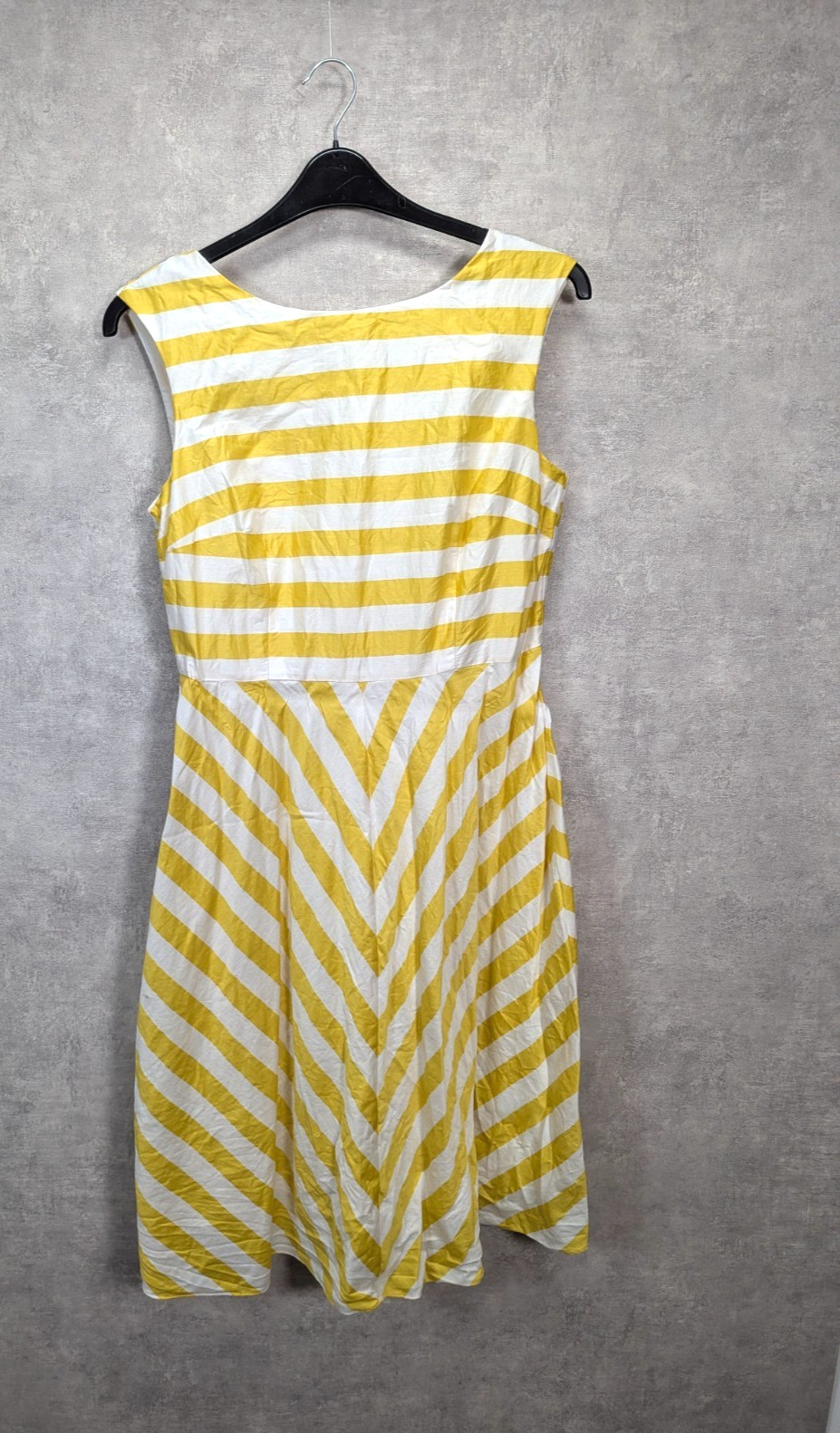 Boden Dress Womens 14 Yellow Stripe Flare Summer Nautical Retro Chic Swishy Mara