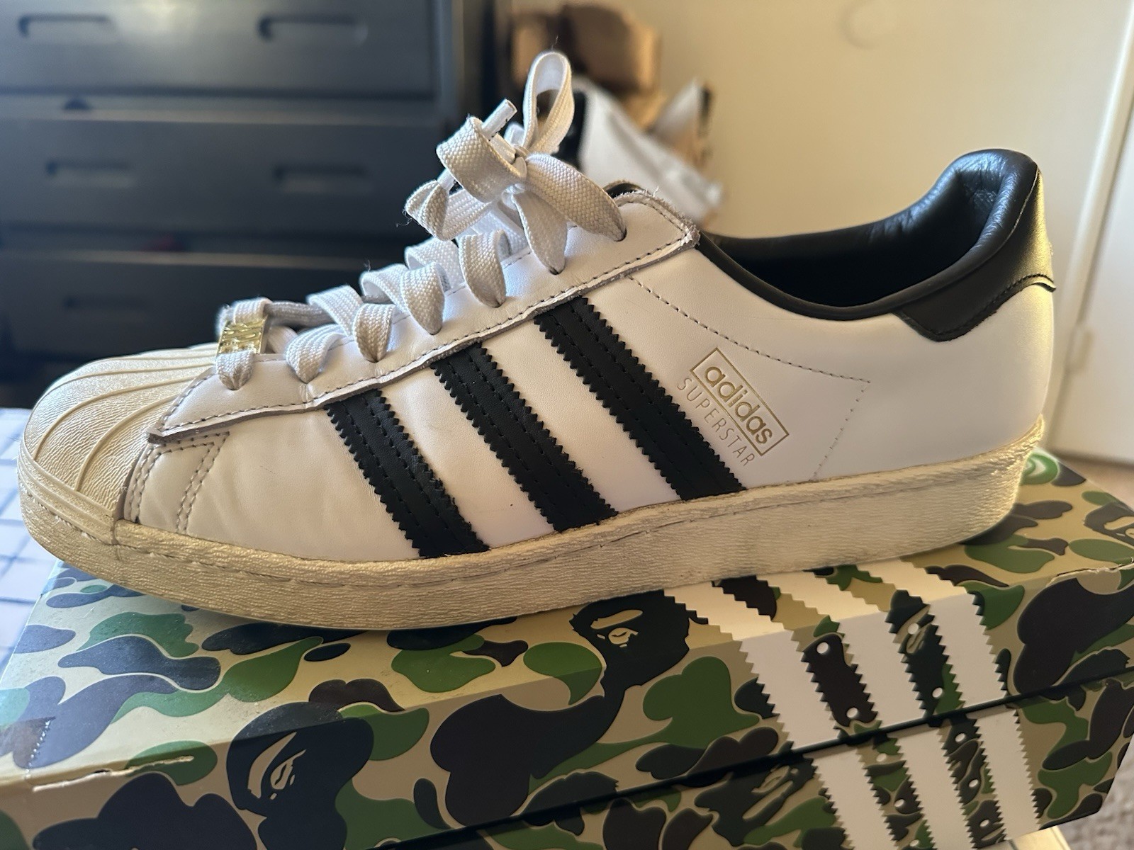 Adidas Superstar 80s men’s Bape White Black Size 9.5 Used