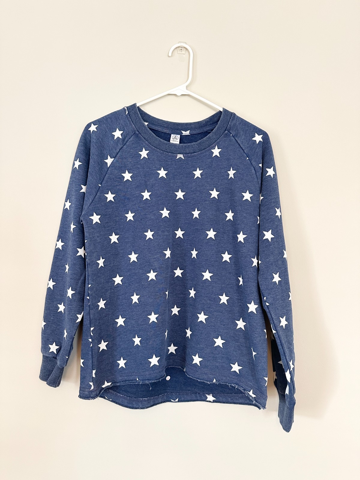 Alternative Apparel Navy with Stars Crewneck Sweatshirt with Raw Hem | M, XL