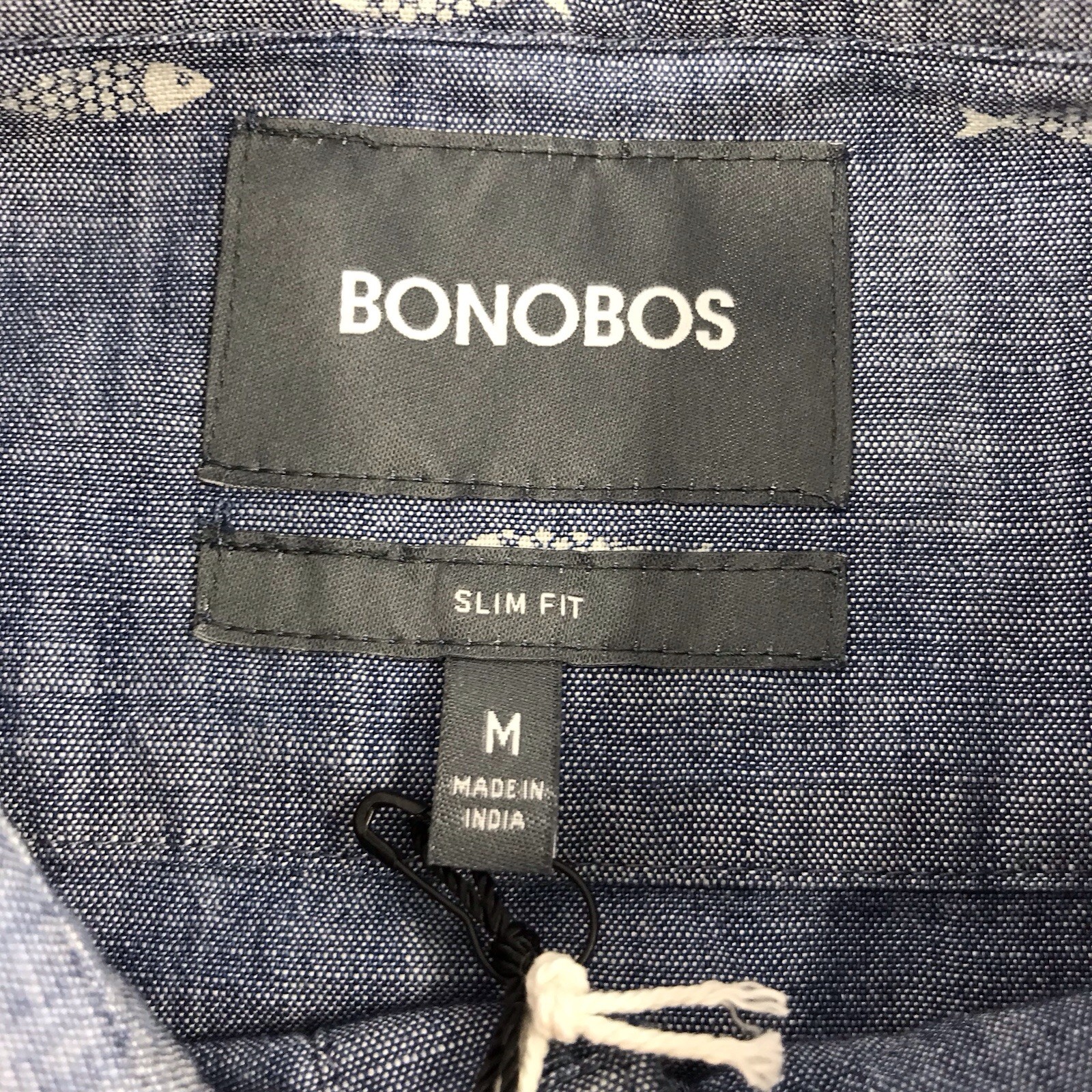 Bonobos Men’s Slim Fit Blue Fish Print Short Sleeve Button Down Shirt Medium