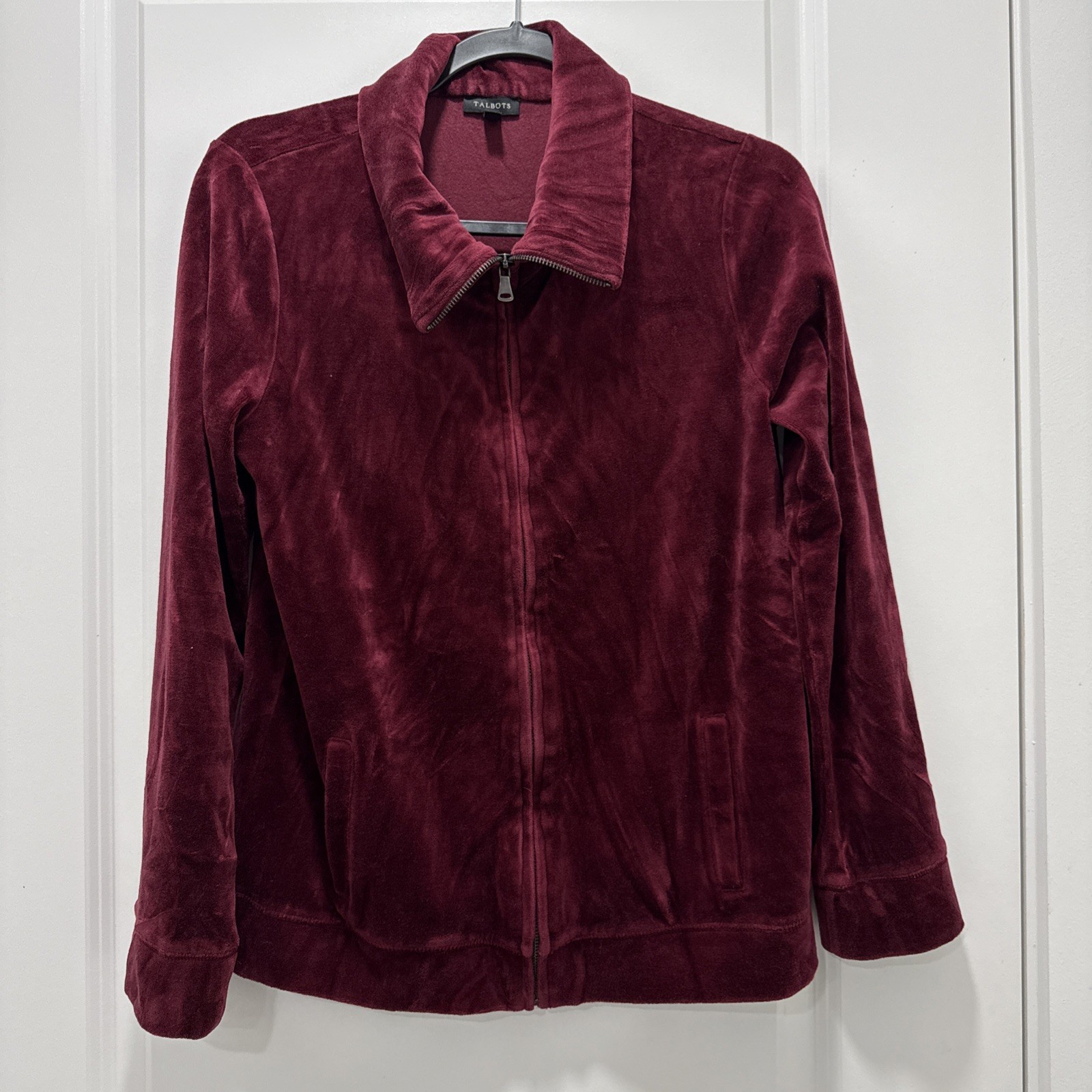 Talbots Velour Zip Front Sweatshirt & Pants Set Size Small Burgundy