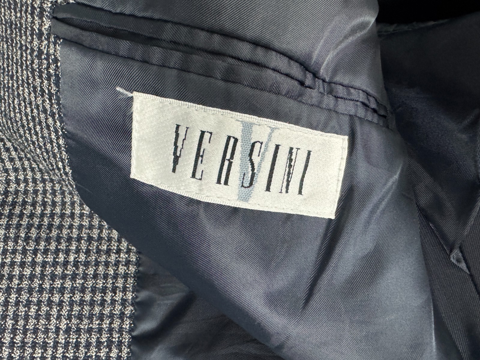 Versini 42R Silk Wool Blazer Grey Houndstooth Tailored Jacket 55% Silk 45% Wool