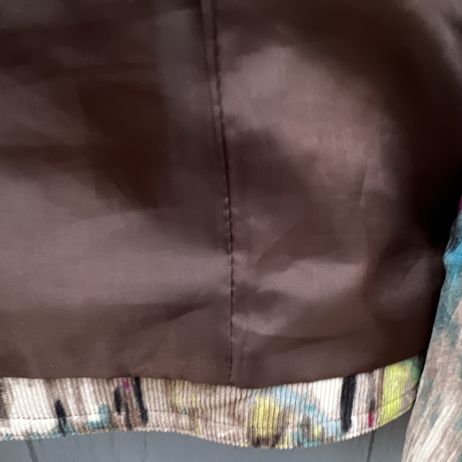 Requirements Multicolor Abstract Full Zip Jacket w/ Pockets Ruffle Women’s L