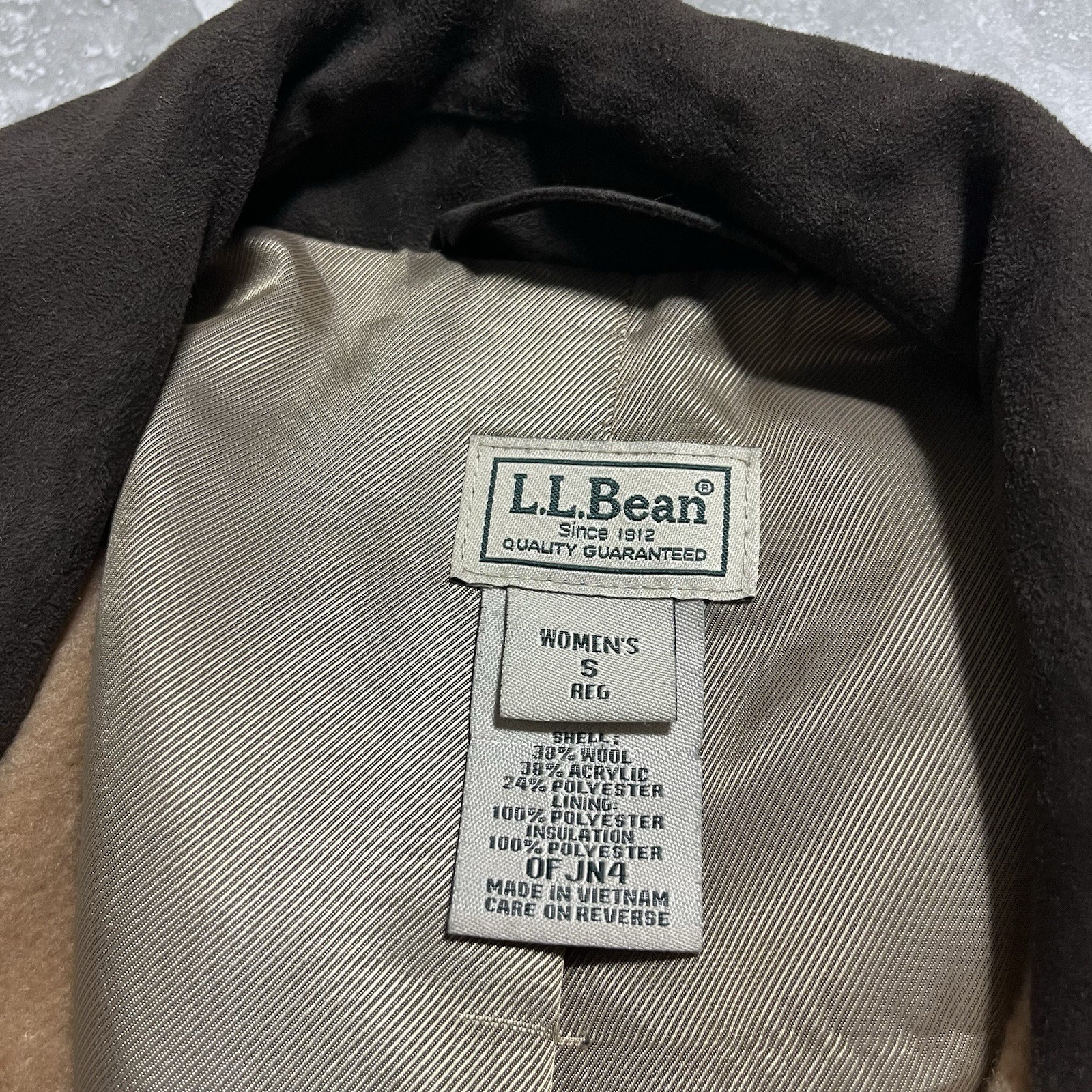 LL Bean Vtg Wool Blend Button Barn Coat Jacket Camel Tan 90s Womens S