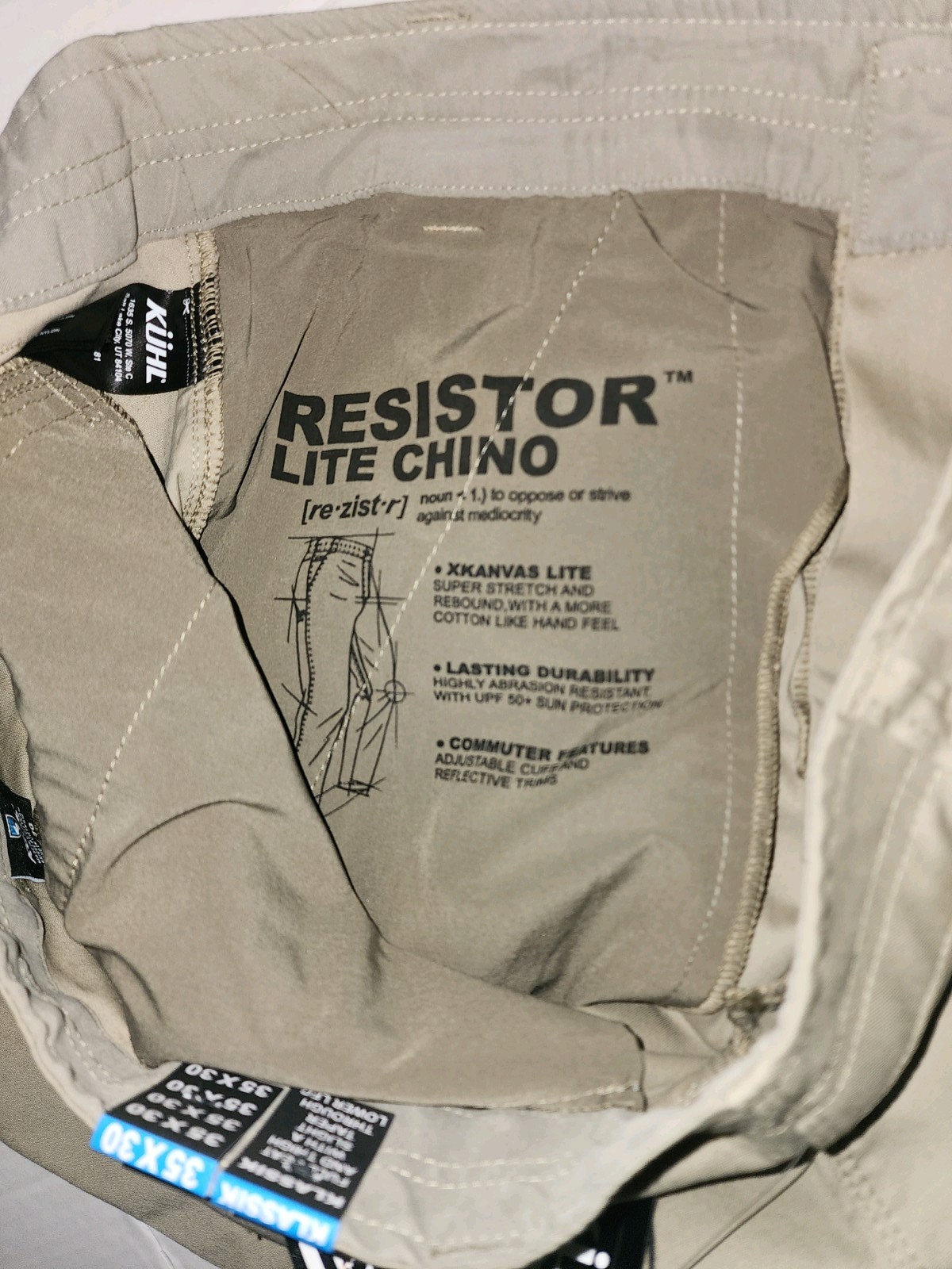 NWT Kuhl Men’s Resistor Lite Chino Pants 35×30 Beige/Khaki