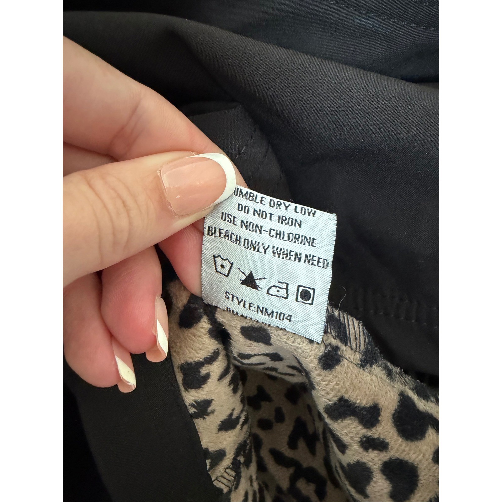 Nicole Miller New York Trench Coat Black Belted Leopard Hood Moto Zip Womens M