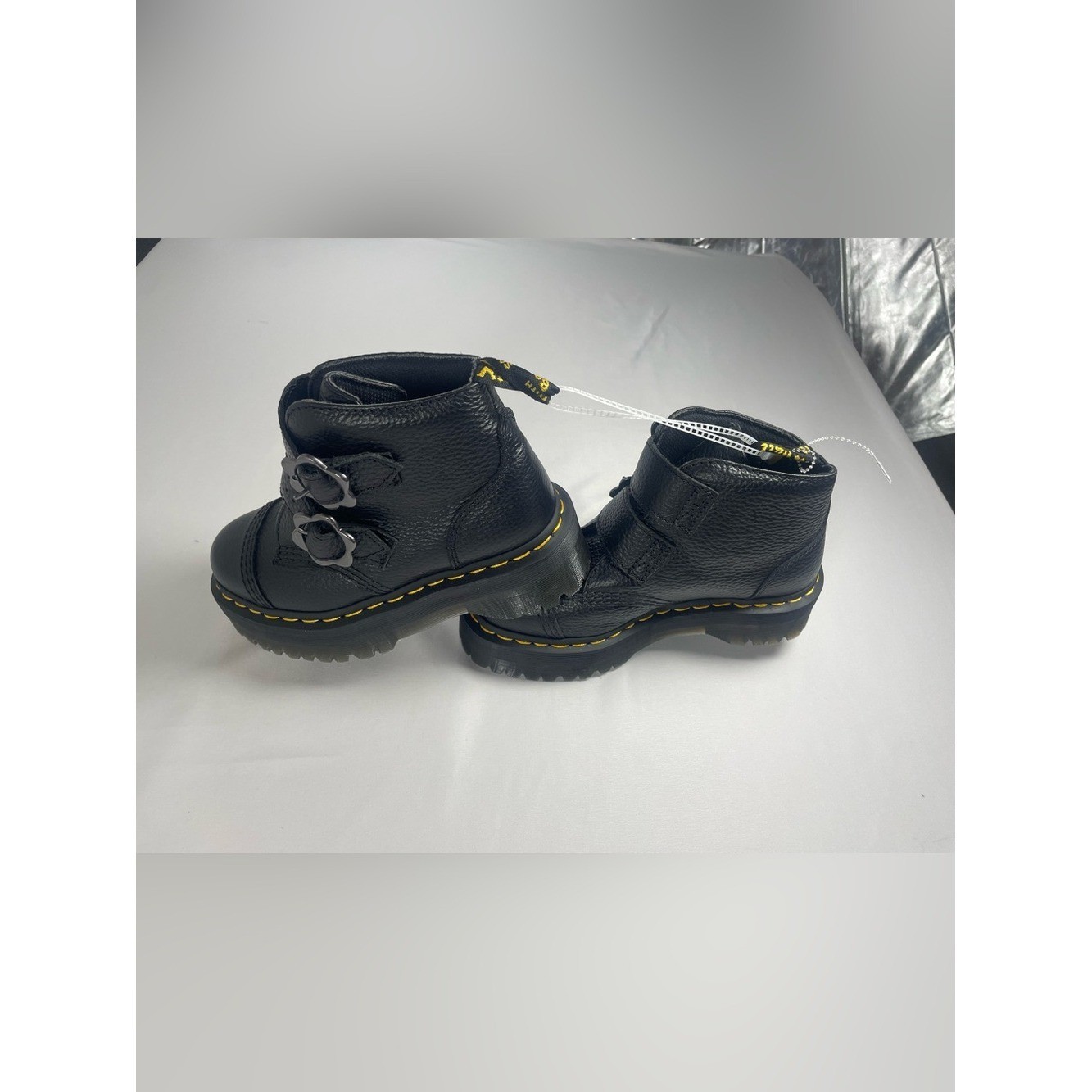 Dr. Martens Kids Black Ankle Boots with Yellow Stitching