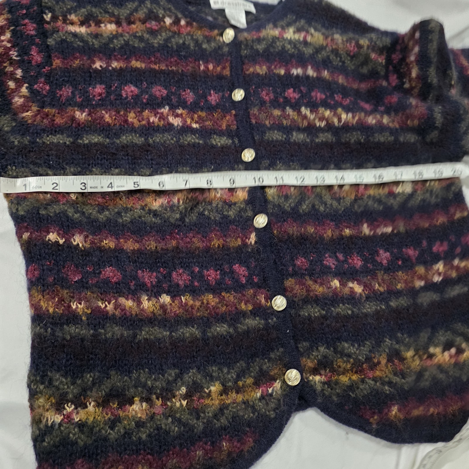 Vintage Dressbarn Womens Wool Cardigan Size XL Nordic Cozy Winter Metal Button