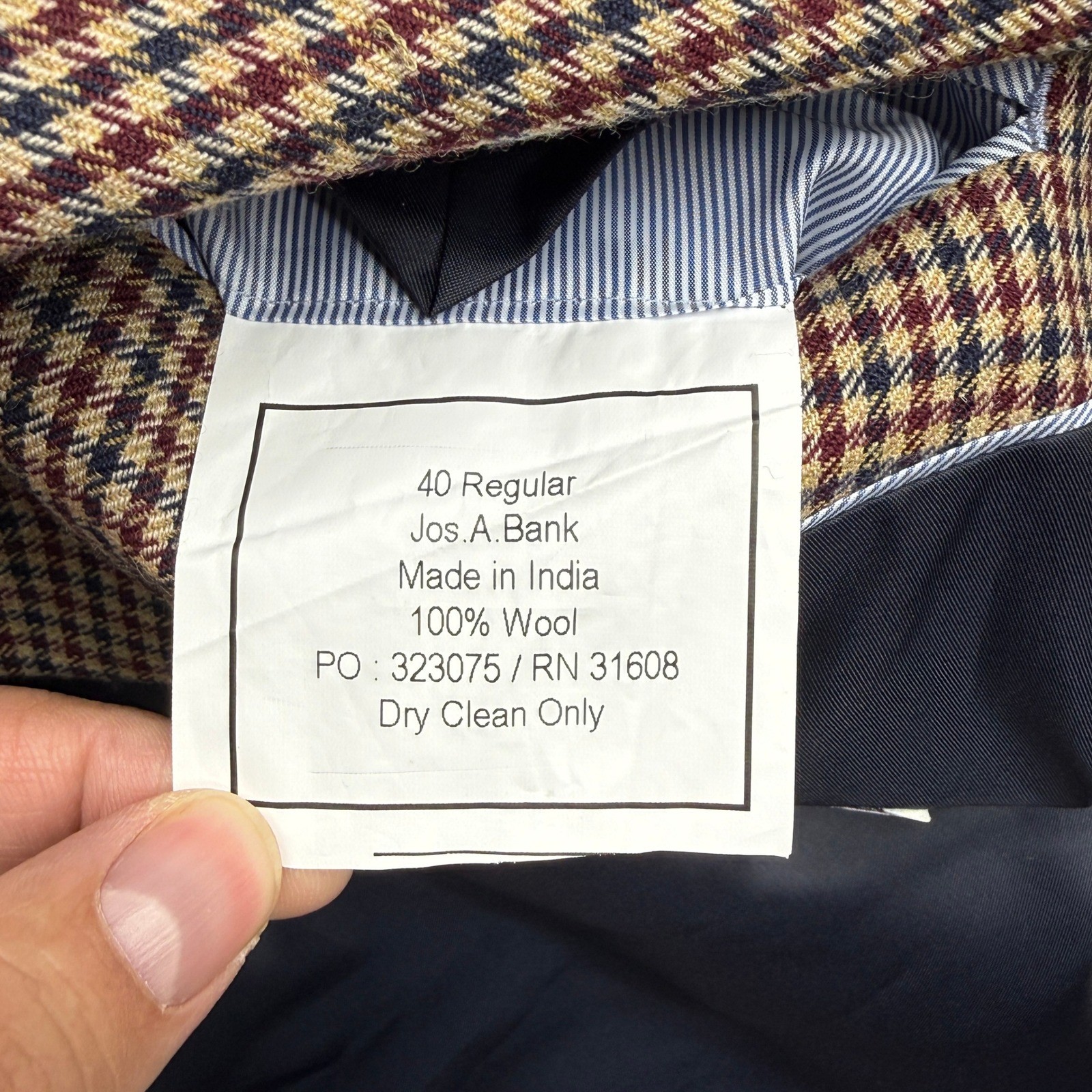 Jos. A. Bank Blazer Mens 40R Brown Houndstooth 1905 Collection Slim Fit Wool