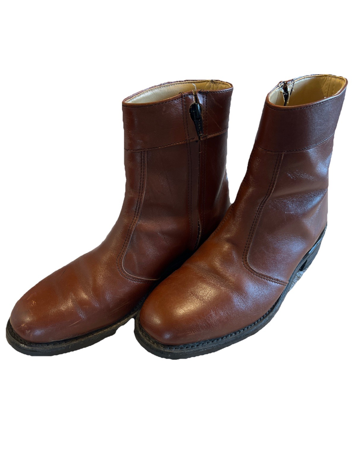 Vintage 90s Iron Age Steel Toe Side Zip Work Boots USA Brown Leather Wide 7.5 E