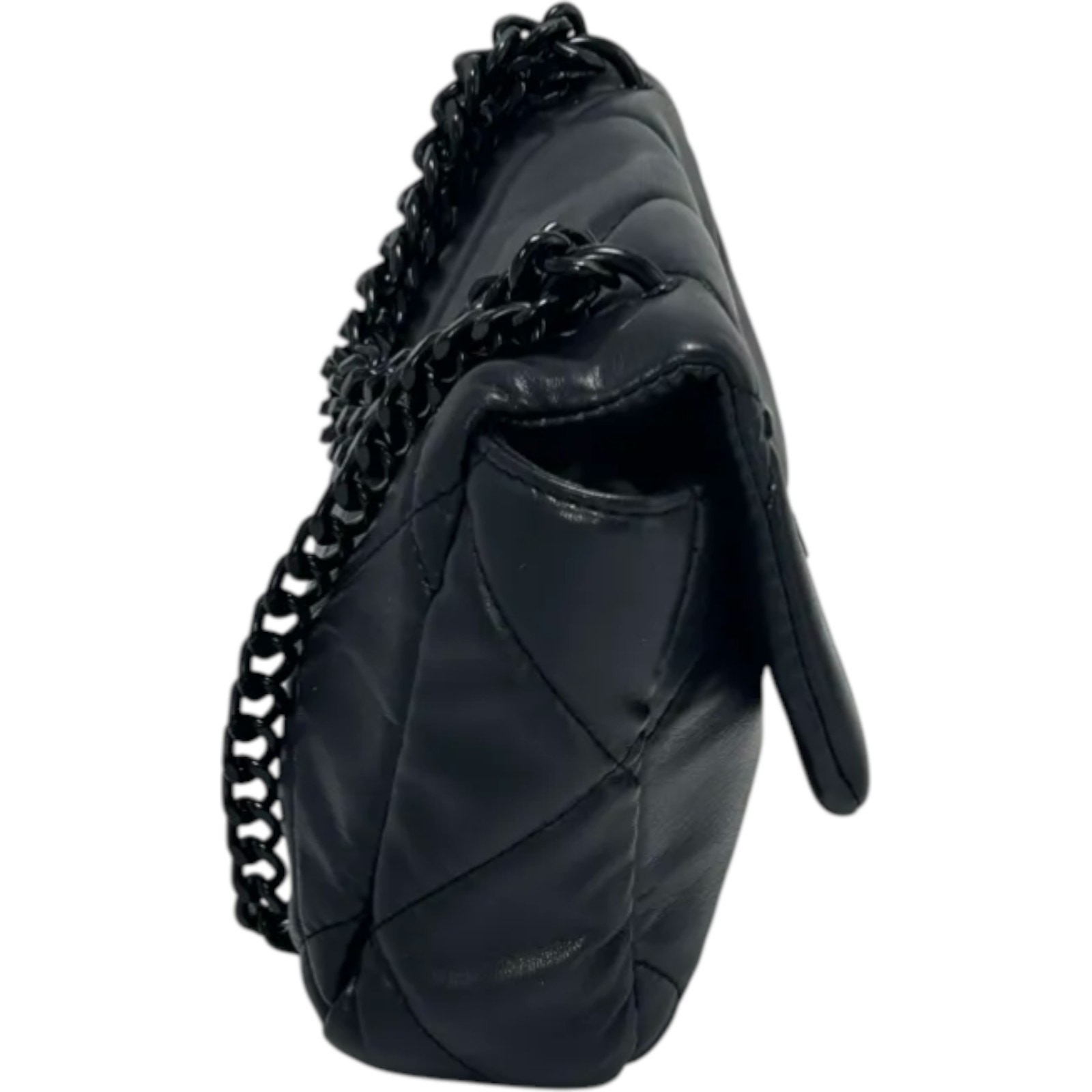 Badgley Mischka Black Quilted Chain Strap Crossbody Faux Leather Dark Feminine