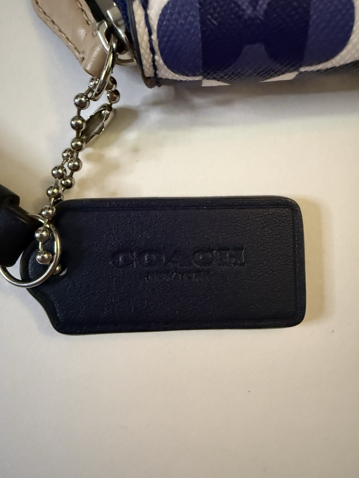 Coach Blue White Beige Logo Pattern Zip-Around Wallet w/ Credit Card Slots