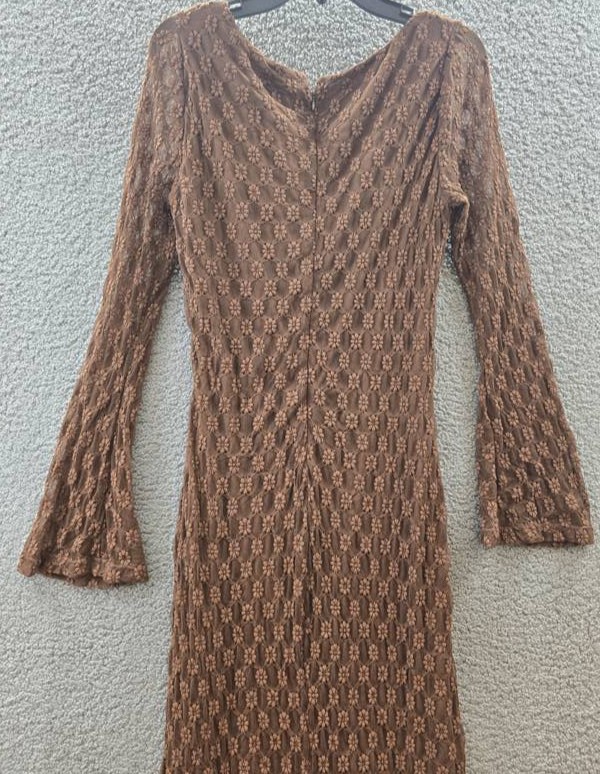 Bardot Evannia Bell-Long Sleeve Lace Dress Women’s 12 Chocolate Square Neck