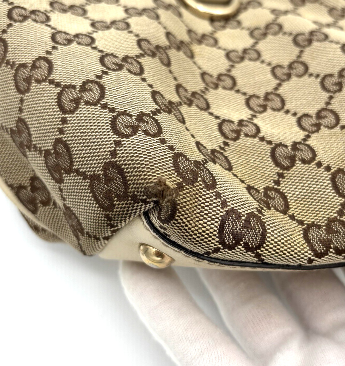 GUCCI GG Logo Abbey Shoulder Bag Canvas Leather Brown Beige Authentic 0058