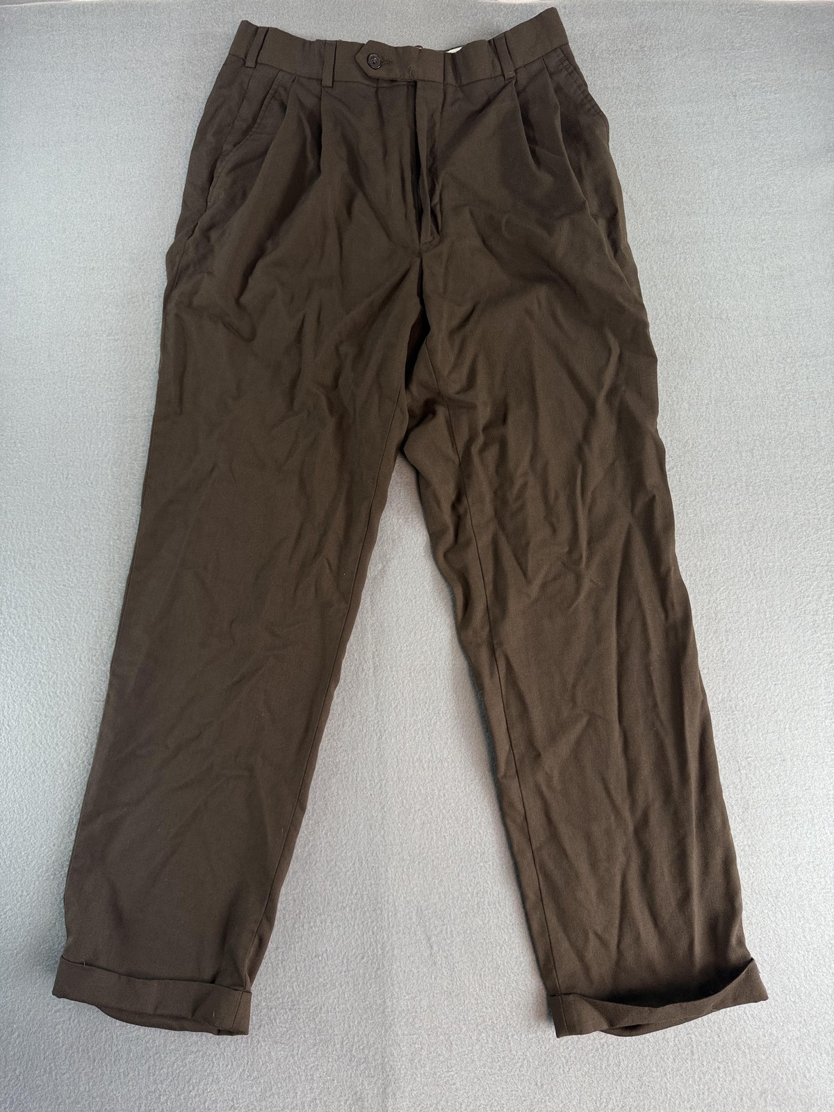 vtg Nautica 32×32 Brown Dress Suit Pants Pleated Cuffed 100% Wool Trouser