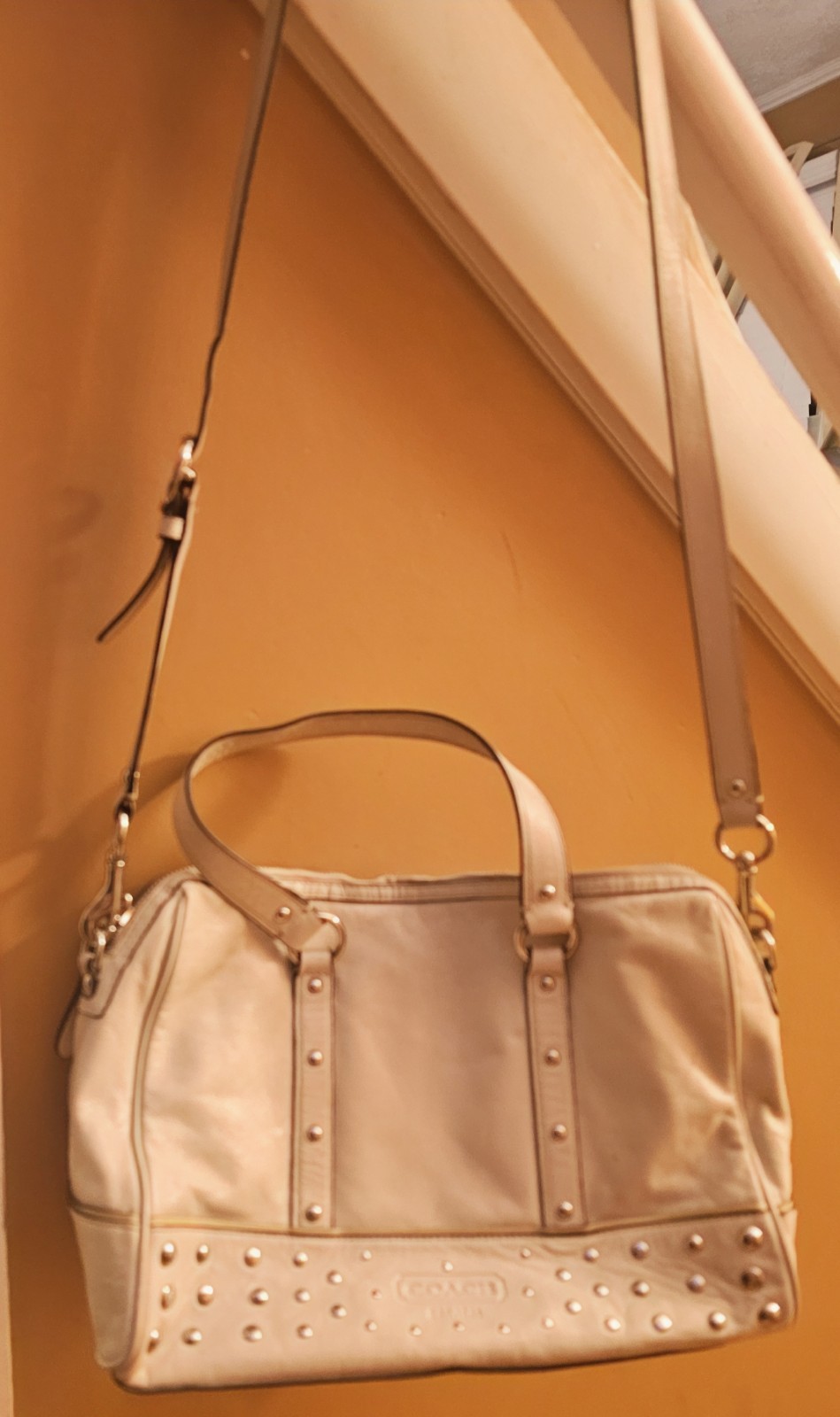 Coach Legacy F22088 Beige Leather Stud Convertible Satchel Carryall Shoulder Bag